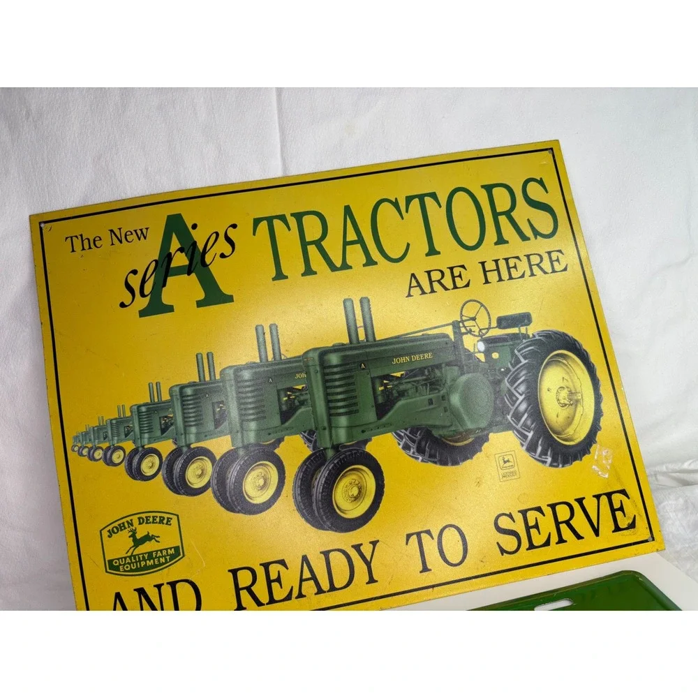 John Deere A Series Tractors Tin Sign License Plate Set Vintage Farm Decor
